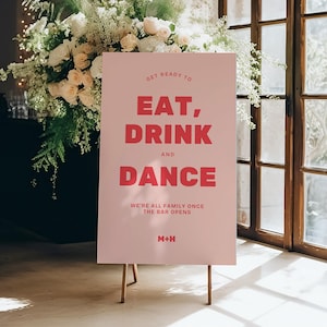 Modèle de plaque de bienvenue de mariage rétro, plaque de bienvenue de mariage moderne, signalétique modifiable, imprimable, A1 A2, 24 x 36 18 x 24, rose rouge rétro