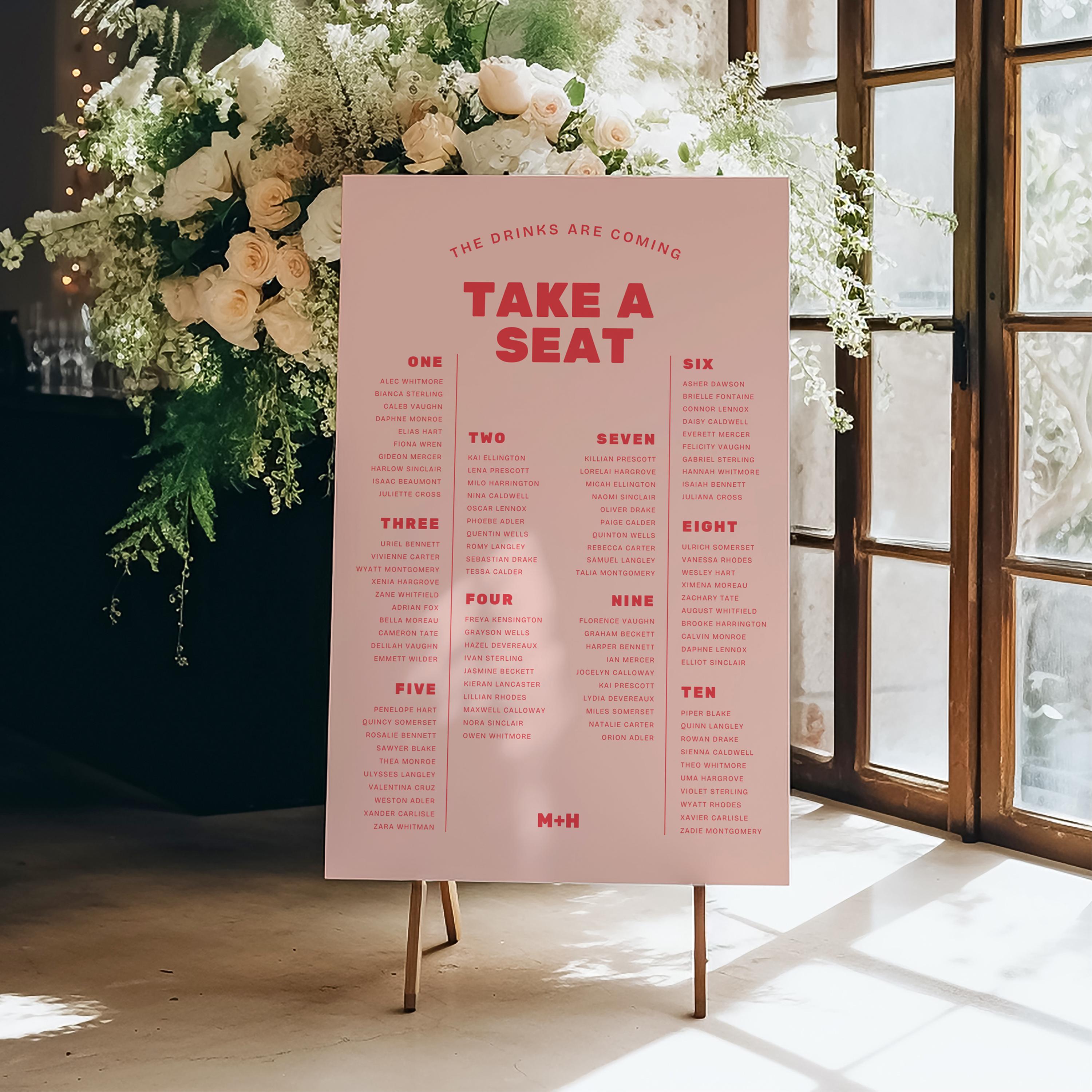 Retro Wedding Seating Chart Template, Editable Canva Table Seating Plan Sign, Printable Reception Signage A1 A2 24x36 18x24 PDF