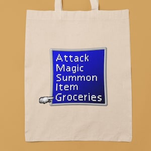 FFVII Battle Menu Tote Bag: Gamer Style Cotton Canvas