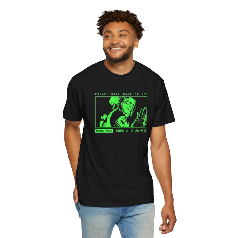 Marathon Game Shirt Vandal Wireframe Escape Will Make Me God Tee image 5