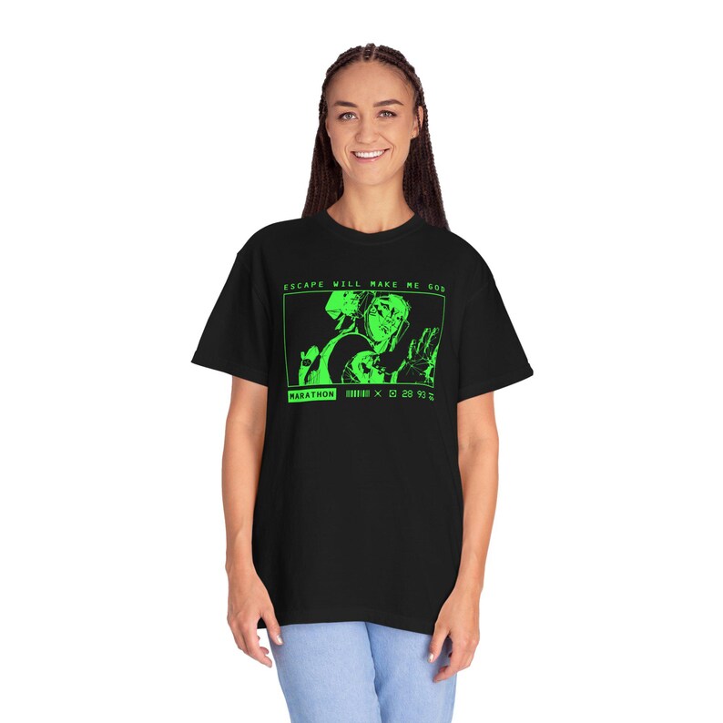 Marathon Game Shirt Vandal Wireframe Escape Will Make Me God Tee image 6