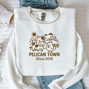 Stardew Valley Sweatshirt: Pelican Town Cow & Chicken Gamer Gift