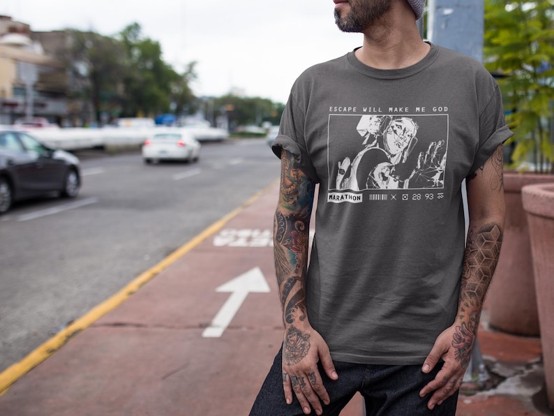 Marathon Game Shirt Vandal Wireframe Escape Will Make Me God Tee image 3
