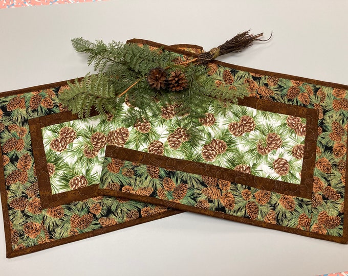 Pine Cones Quilted Dining Table Runner and Placemats, 13x48 Dining