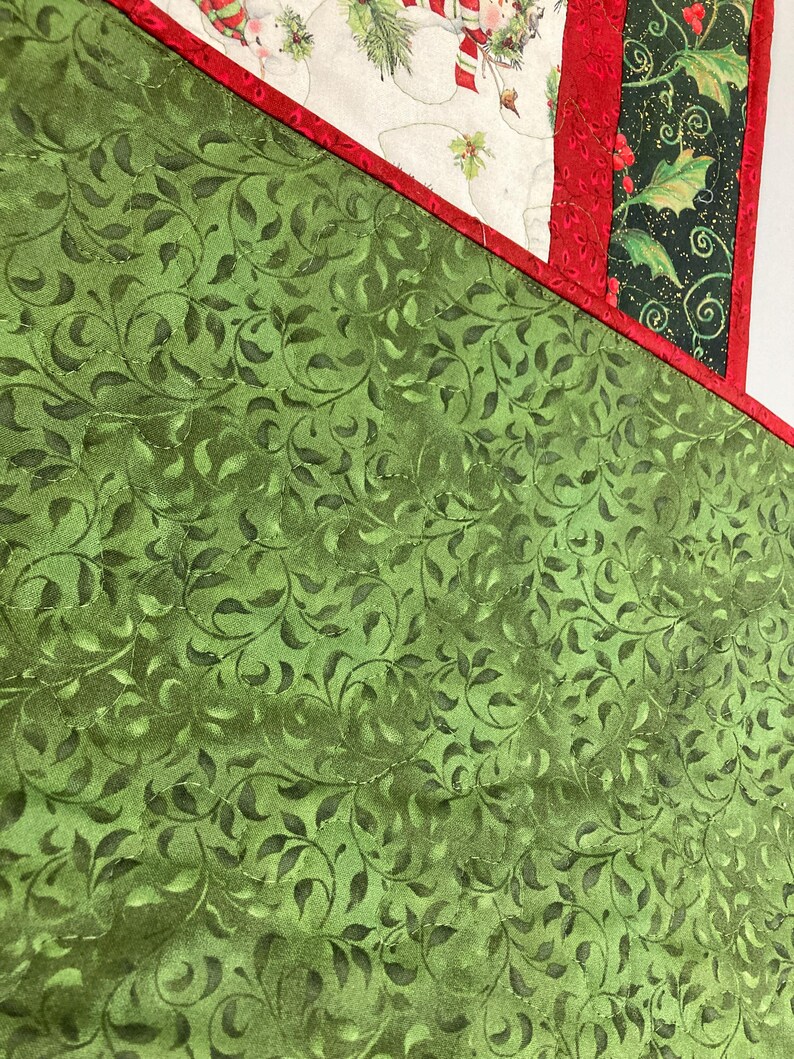 Snowman Christmas Winter Dining or Coffee Table Runner, 16x48" Quilted, Reversible, Snowflakes Birds Cats Children Whimsical, Wide Handmade image 5