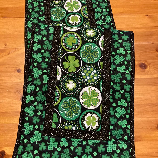 St Patrick's Day Shamrocks Quilted Table Runner, 13x48" Reversible Valentines Day Hearts, Coffee End Table Dining Table St. Pattys Day