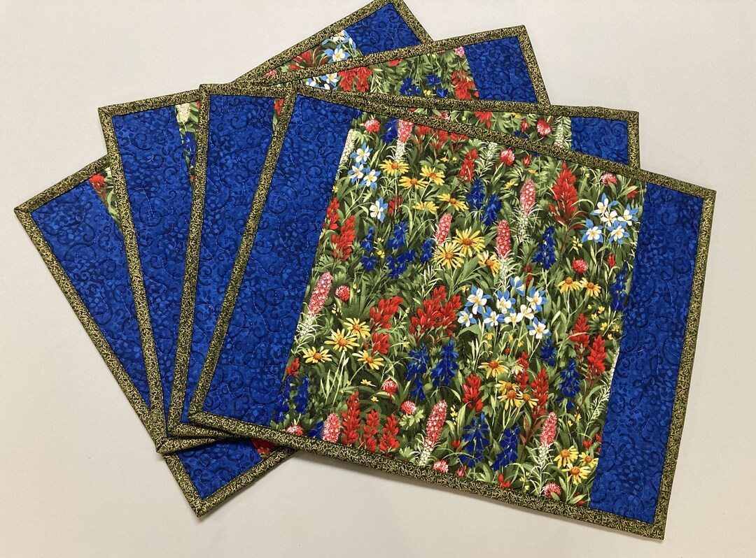 Texas Wildflower Placemats, Dining Table Placemats, Quilted Reversible