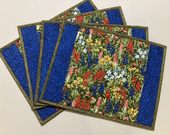 Texas Wildflower Placemats, Dining Table Placemats, Quilted Reversible Table Mats, 13x17, Table Toppers, Coffee Table, End Table, Nightstand