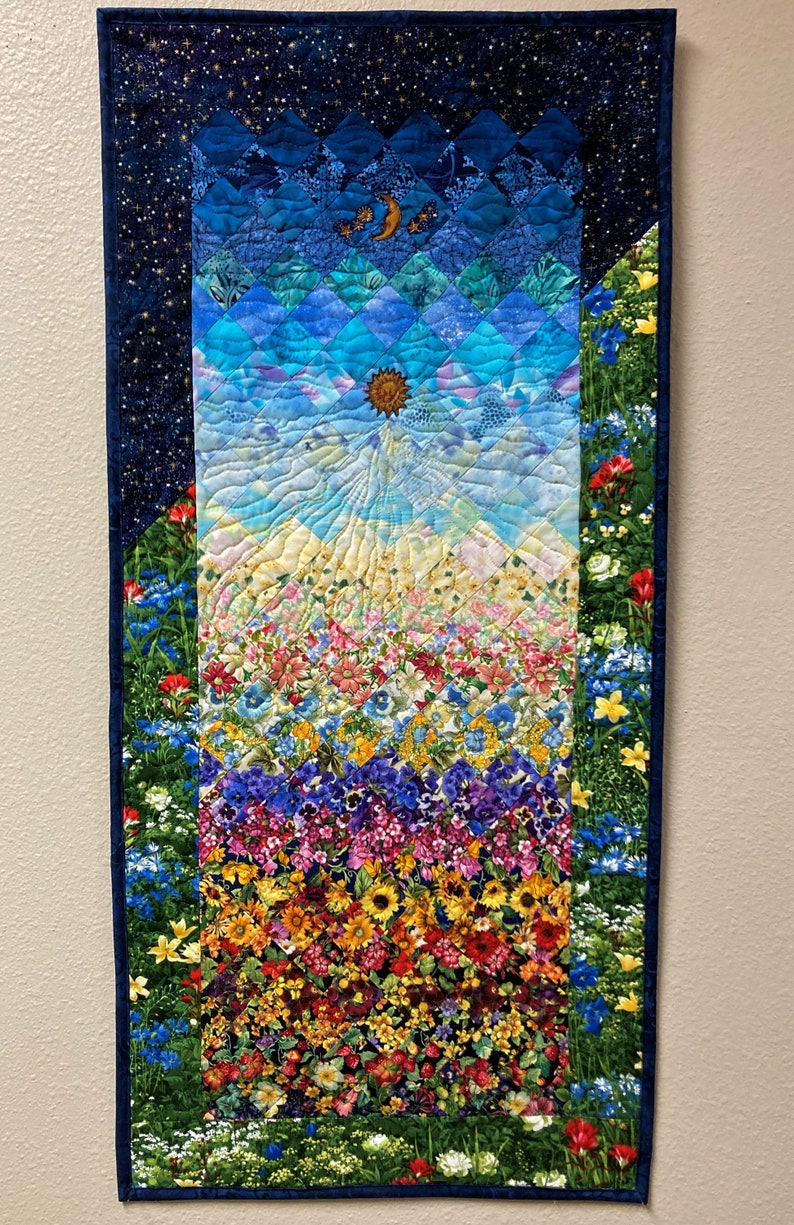 Art Quilt Sunshine Garden Sun Moon Fabric Quilted Wall Etsy