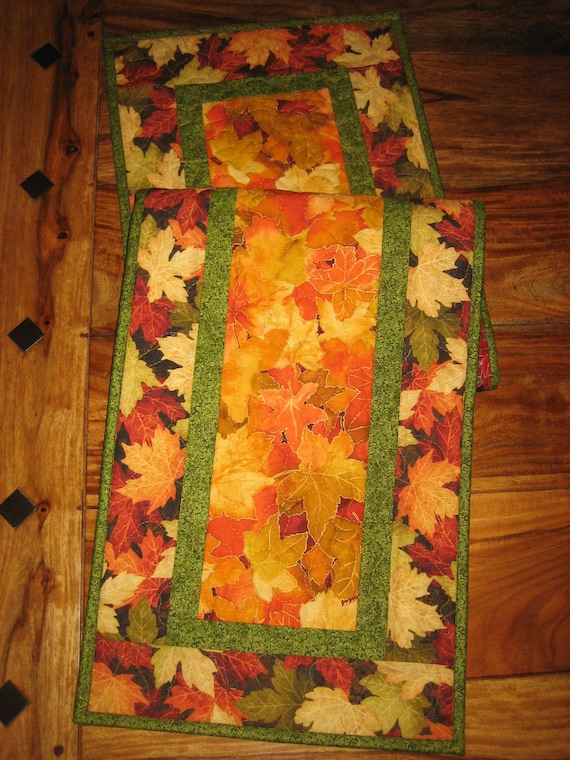 Rust Gold Autumn Leaves Reversible Quilted Dining Coffee Table 13 x 48 in. Fall Table Runner