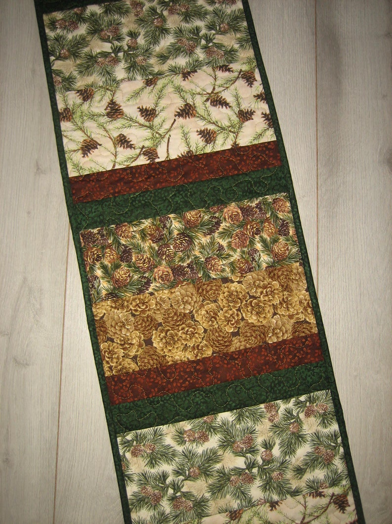 Pine Cones Quilted Table Runner Mountain Cabin Decor Fall ...