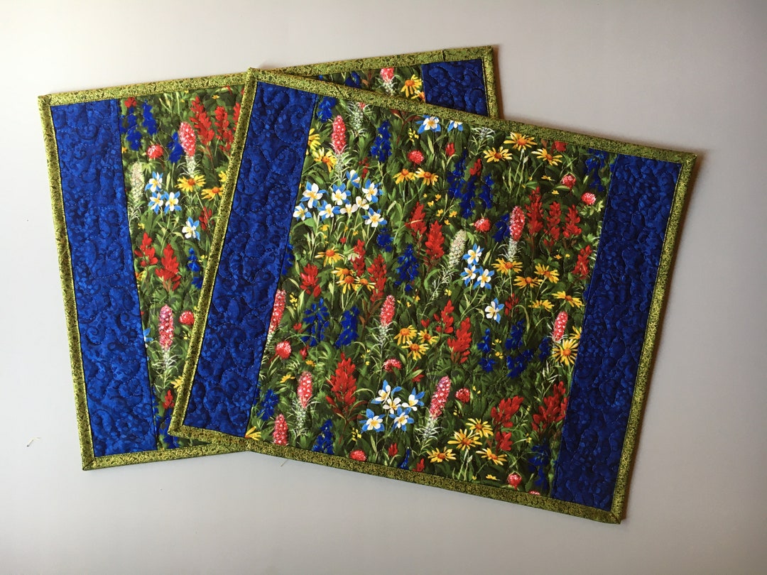 Texas Wildflower Placemats, Dining Table Placemats, Quilted Reversible
