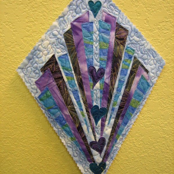 Art Deco Purple and Blue Kite Quilt Art Wall Hanging