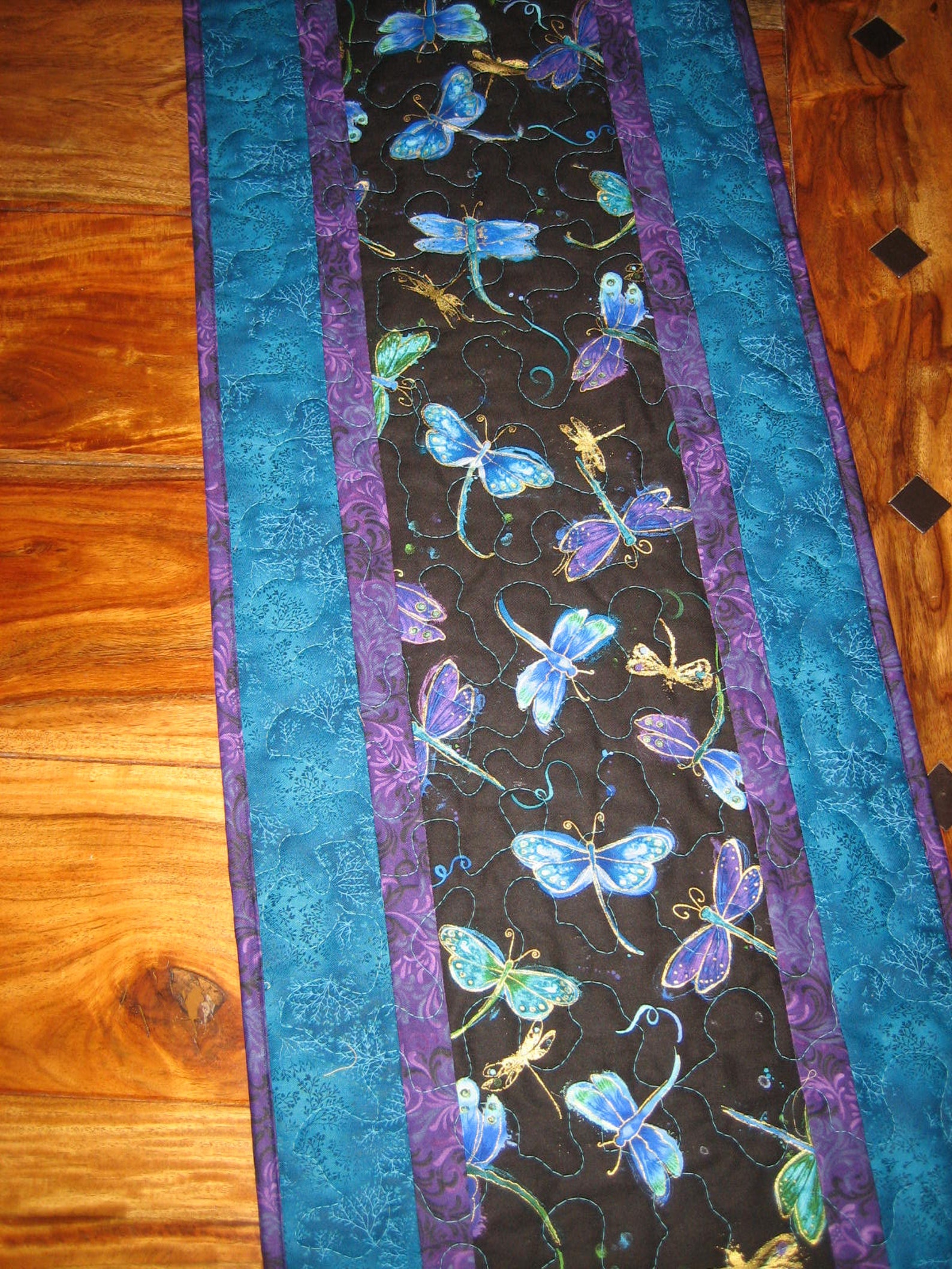 Dragonfly Quilted Table Runner Purple Blue Dragonflies 14x48 Etsy