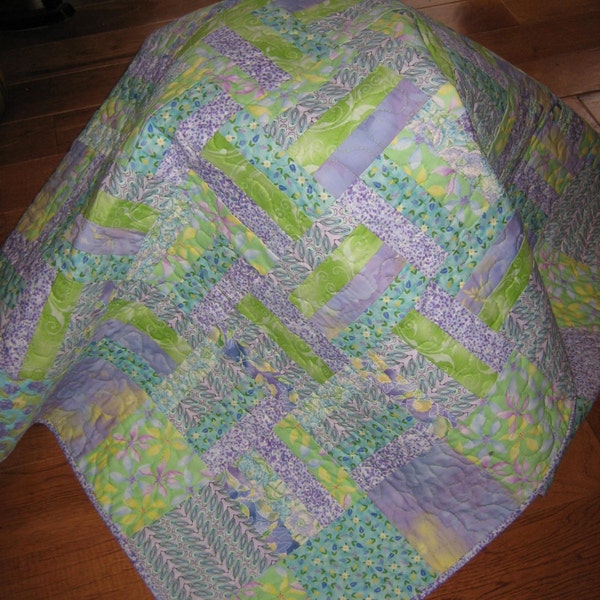 Shabby Chic Lap Quilt in Aqua Purple and Green