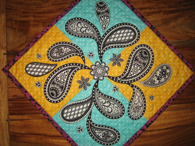 Blue Yellow Paisley Black And White Fabric Wall Hanging Textile Art 19 5 Diagonal Tapestry Kid S Abstract Contempory Tahoequilts - Textile Wall Art Hanging Blue Yellow Paisley Black And White Fabric Wall Hanging Textile Art 19 5 Diagonal Tapestry Kid S Abstract Contempory Tahoequilts - Textile Wall Art Hanging