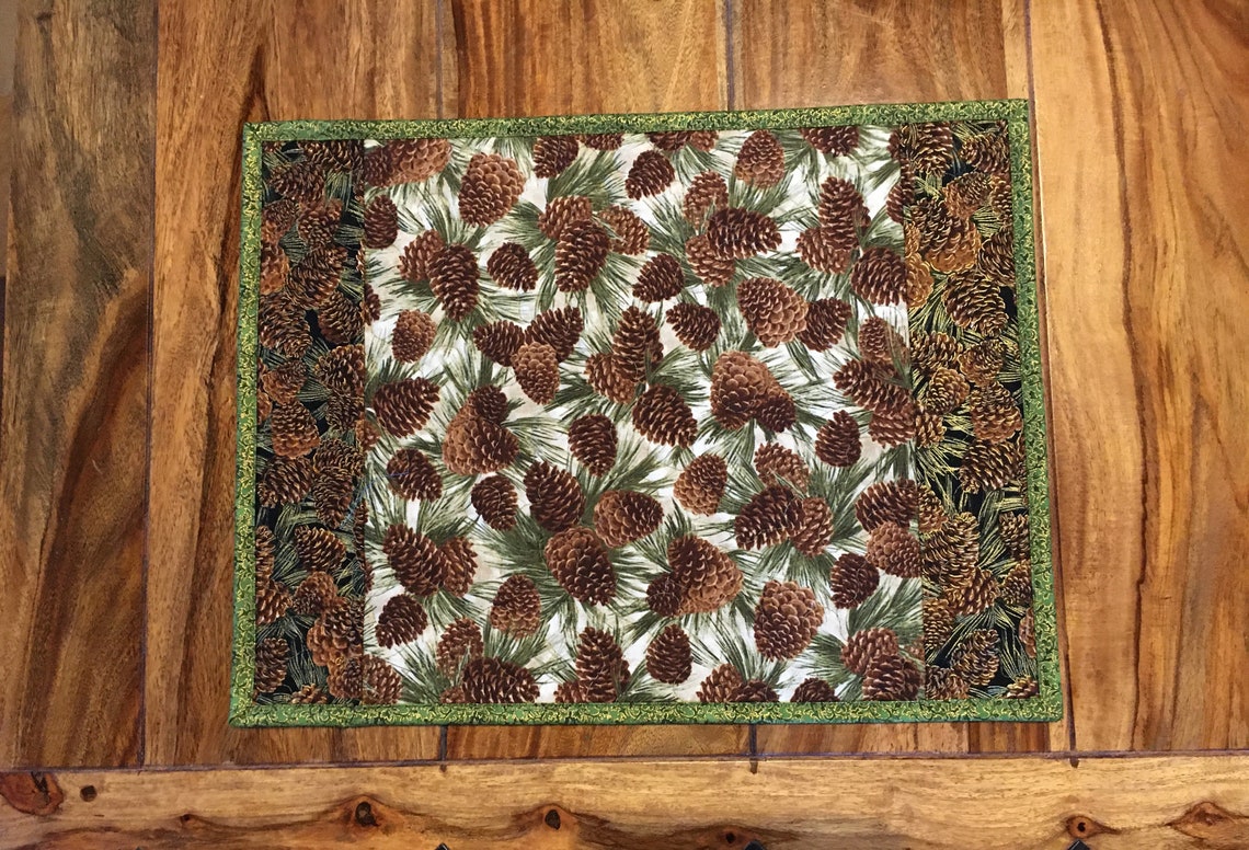 Quilted Placemats Pine Cone and Leaves Cabin Mountain Decor Etsy