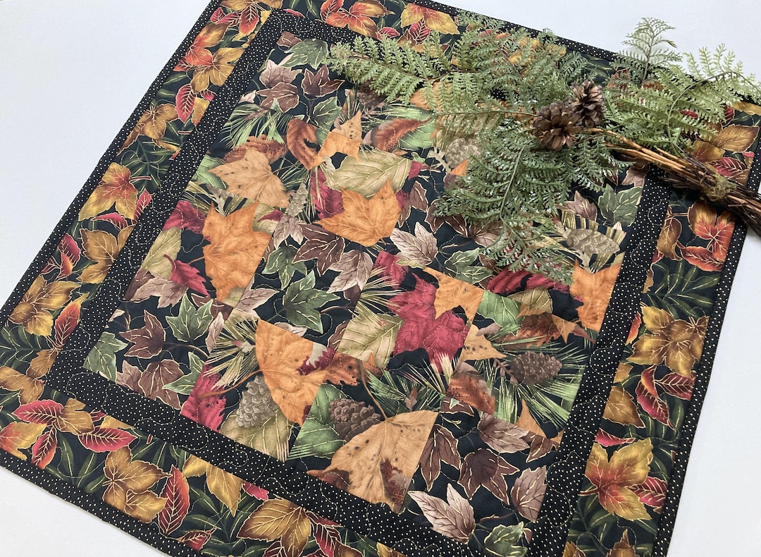Autumn Fall Leaves Quilted Large Table Square Topper, 23x23 ...