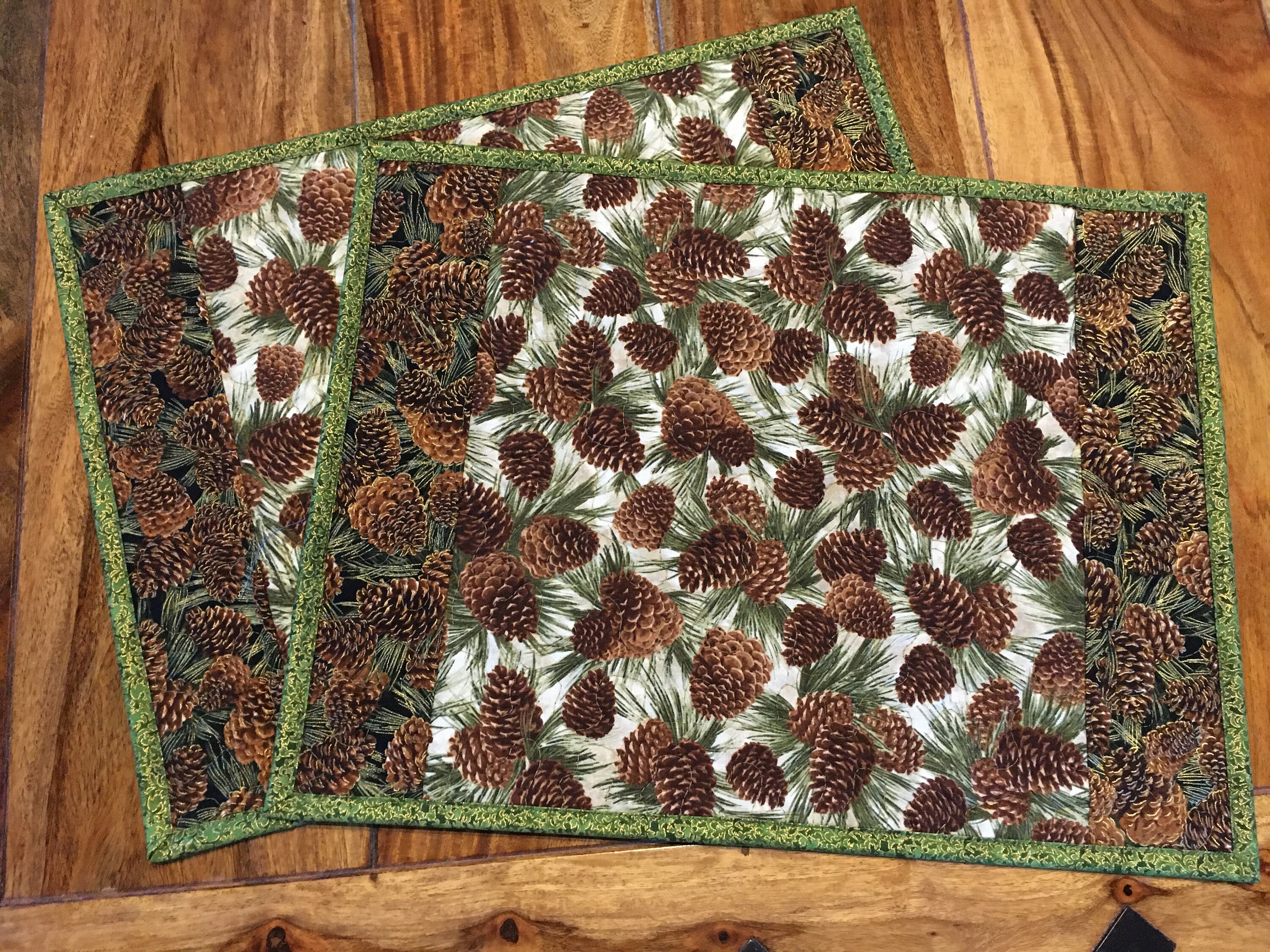 Quilted Placemats Pine Cone and Leaves Cabin Mountain Decor Etsy