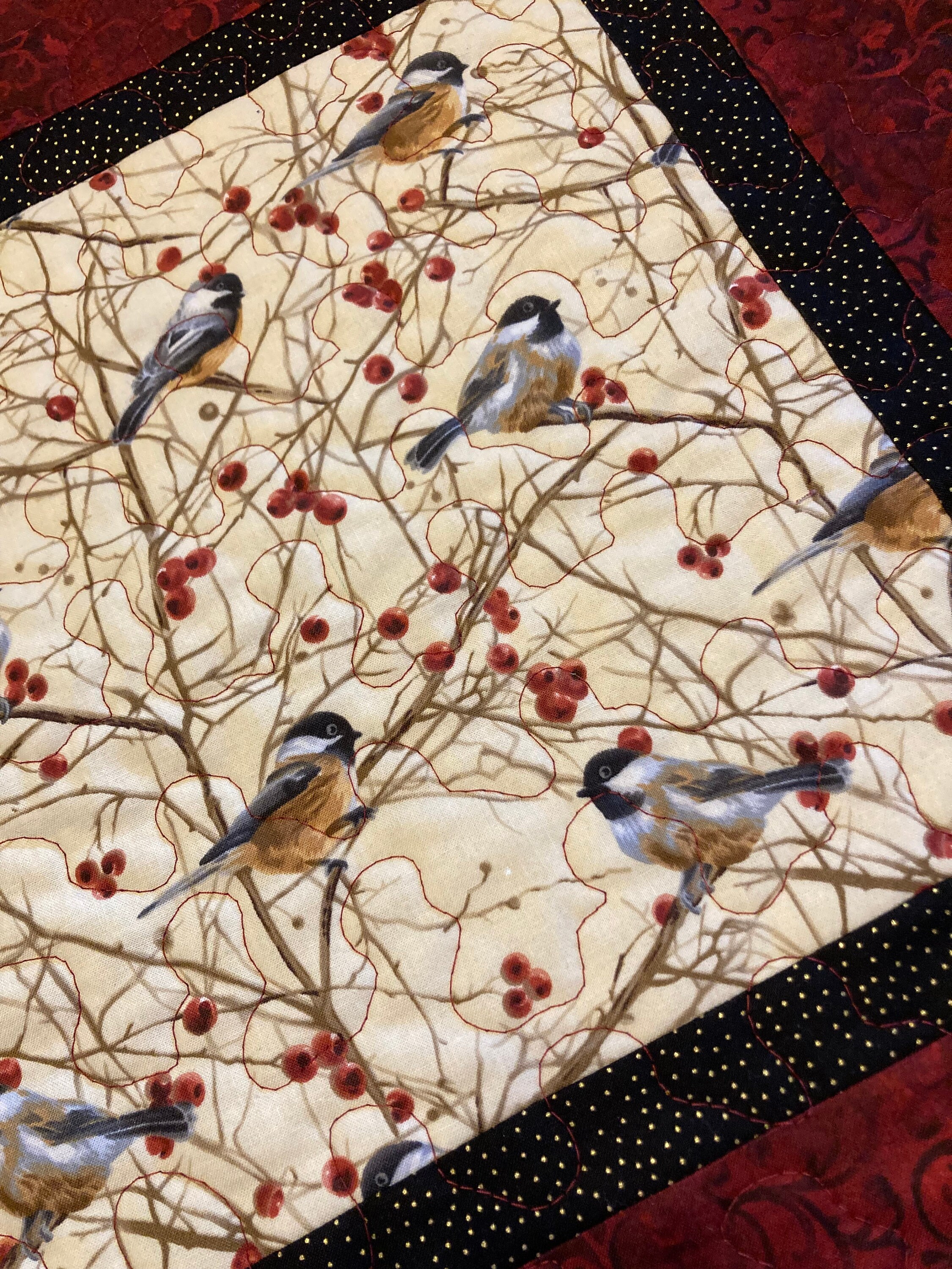 20x20 Lake Tahoe Nightstand End Table Coffee Table Large Square Mat Bird Wall Hanging Chickadee Bird Quilted Table Topper Mountain Rustic Lodge Reversible Cotton 