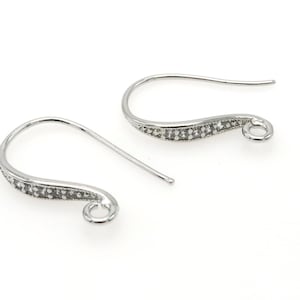 Elegant CZ Hook Earrings, NP-1165, Rhodium Plated over Brass, CZ Pave Ear Wires, Making Earrings, Bridal Gift, Perfect for Wedding Jewelry