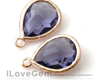 SALE 10pcs P106 Gold Sapphire Blue Glass Framed Glass connector 9mm Glass Square September Glass Birth stone Glass Pendant Montana