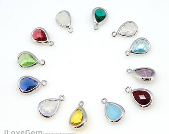SALE 10pcs P106 Gold Sapphire Blue Glass Framed Glass connector 9mm Glass Square September Glass Birth stone Glass Pendant Montana