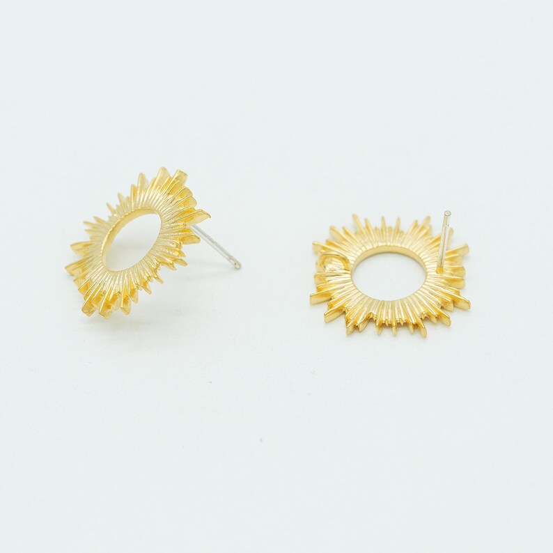 NP-2140, Matte Gold Plated over Brass, 19mm Sun Ear Stud, Sunburst Earrings, 925 sterling silver post, DIY Making Earrings Bild 2