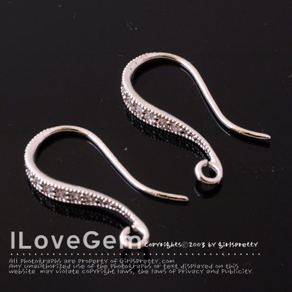 WSALE/ 20pcs// NP-1165, Rhodium Plated, Earrings, Wedding jewelry supplies, Cubic Ear Wires, Cubic Ear Hooks