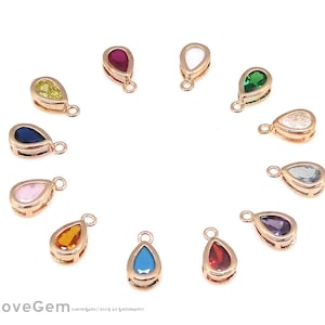 2pcs, CZ Birthstone Pendant, NP-1990, Rose Gold Plated, Birth Stone Cubic Drop Charm, Add on Birthstone, Making Birth stone Jewelry