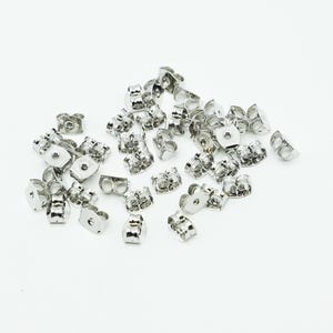 100pcs, Butterfly Earring Back Stoppers, Rhodium Plated Earnuts Clutch, 4.5X6mm Replacement Earring Backs, Jewelry Findings