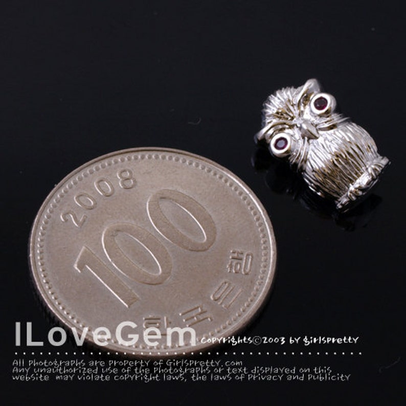 NP-1440 Rhodium plated, Owl, Red CZ, Pendant, 1pc image 3