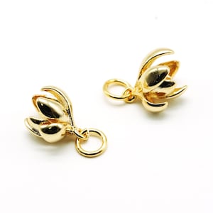 2PCS- Gold Tulip Flower Dangle Charm, X0067, Gold Plated Brass, Floral Pendant