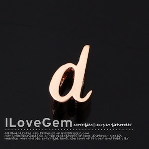 NP-1616 Rose Gold Plated, Cursive Alphabet, Lower case, Pendant, d, 2pcs/ Initial beads, Letter, Personalized, Customized jewelry