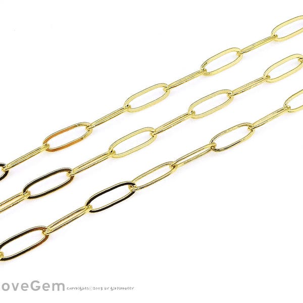 1meter, BC-210SBF, Paperclip Chain, Gold Plated, 5.2X14.4mm Flat Oval Link Chain, Large Chain, Soldered Link Chain, Gold Link Bracelet
