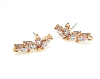 NP-683 Rose Gold, Cubic zirconia earring, Cubic Ear Stud, Cubic Earrings, Rose Gold Cubic, 925 sterling silver post, 2pcs