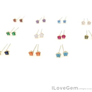 2pcs, NP-2258, Nickel Free Gold Plated, 3mm Birth stone Cubic Earrings, Tiny CZ Ear Stud, Mini Stud Earrings, Birthstone Jewerly