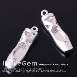 Ballet Toe Shoes Mini Pendant, P936, Matt Rhodium Plated Brass, Ballerina Slipper Charm, llet Gift for Dancers