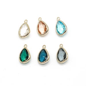 2PCS- Teardrop Glass Dangle Pendant, B0428, Gold Plated Brass, 8.5X13.6mm, Framed Glass Charm, Add On Charm, DIY Making Jewelry