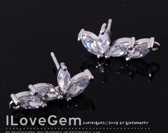 SALE/ 10pcs// NP-683 Rhodium-plated, Cubic zirconia earring, Cubic Ear Stud, Cubic Earrings, 925 sterling silver post