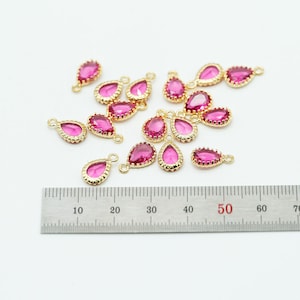 20PCS- Bulk Sale, Tiny Teardrop Glass Dangle Charm, P526S, Gold Plated Brass, Ruby Color, 7X12mm, Glass Pendant For Jewelry Making Supplies