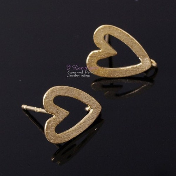 P1591 Gold-plated, open heart earring, 925 sterling silver post, 4pcs