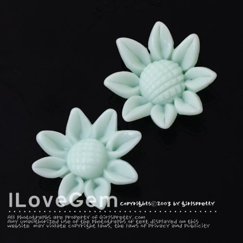 Flower Resin Cabochons SALE 20/% off 10pcs RC205 Mint Flower Acrylic Cabochons 22mm Bridal Flowers Sunflower Sunflower Wedding