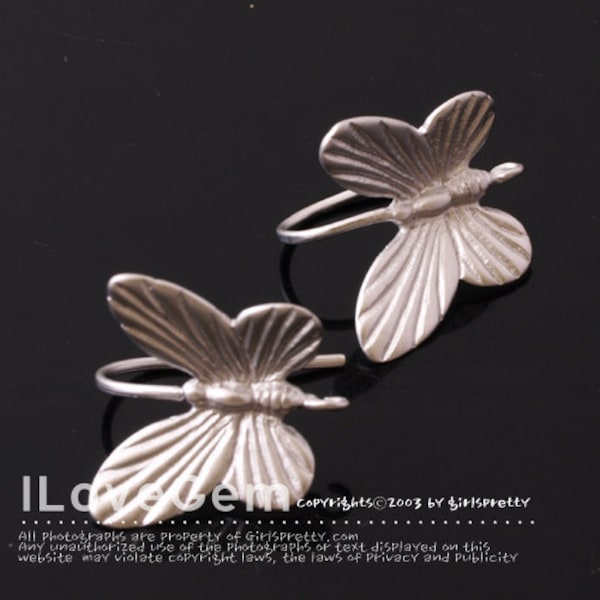 2pcs, NP-1016 Matt Rhodium plated, Butterfly Earwire, Butterfly Earrings, Butterfly Ear hook, Butterfly Ear wires