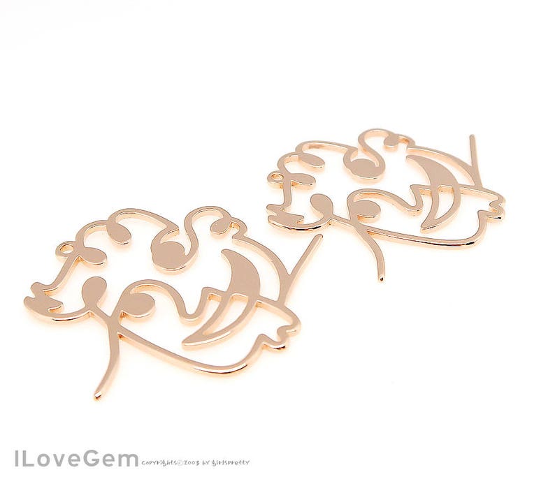 35X32mm NP-2063 Glossy Rose Gold Plated Man/'s Face Pendant Man/'s Profile Pendant 2pcs Profile necklace charm