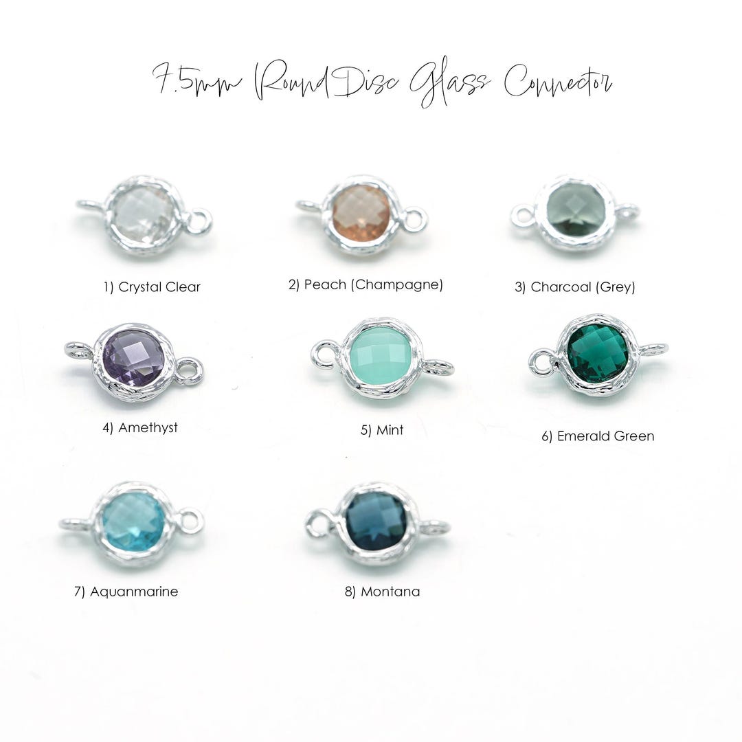 Round Disc Glass Connector, B113, Rhodium Plated Brass, 7.5mm Mini Disc ...