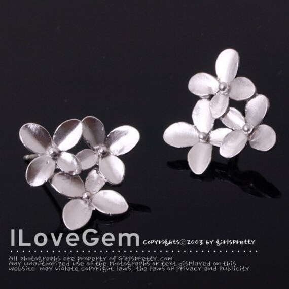 NP-232 Matt Rhodium Plated over Brass, Sakura Flower Earrings, Cherry Blossom Ear Stud, Wedding Jewelry, 925 sterling silver post