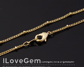 NP-1879, 30" Necklace Chain, Gold Plated over Brass, 135SF Curb(B-1) with 2mm beads, Satellite chain, Delicate chains, 30 inch