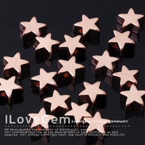 7mm Star Beads, NP-1408, Glossy Rose Gold Plated Brass, Star Pendant, Star Charm, For DIY Making Necklace Pendant
