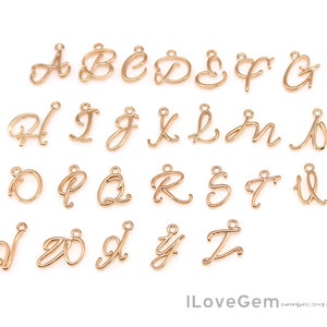 2pcs, Mini Cursive Initial Pendant, Script Letter Charm, Personalized Jewelry Making Supply, NP-2150 Rose Gold Plated Brass